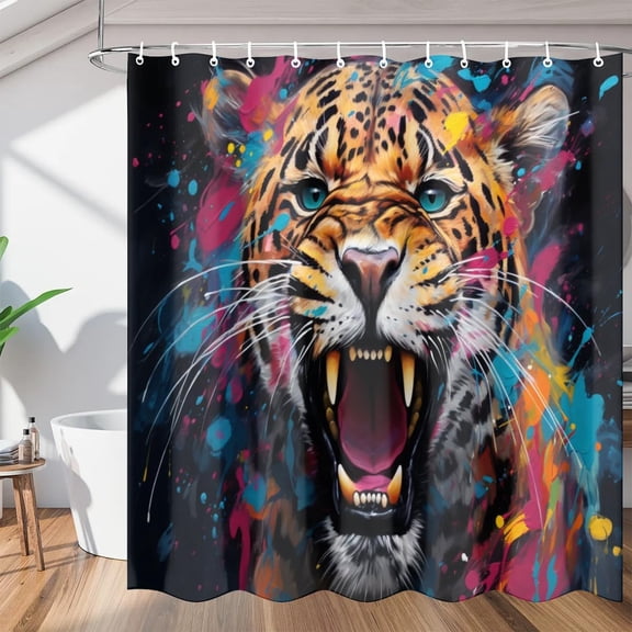 Tiger Print Shower Curtains, Waterproof Fabric, Washable Polyester Bath Curtain for Bathroom Decor with Hooks 36"W x 72"H