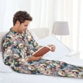 thumbnail image 6 of Naloa Colorful Flowers Men’s Pajamas Set - Long Sleeve Button Down Sleep Shirt and Pajama Bottoms Sleepwear Set-Small, 6 of 7