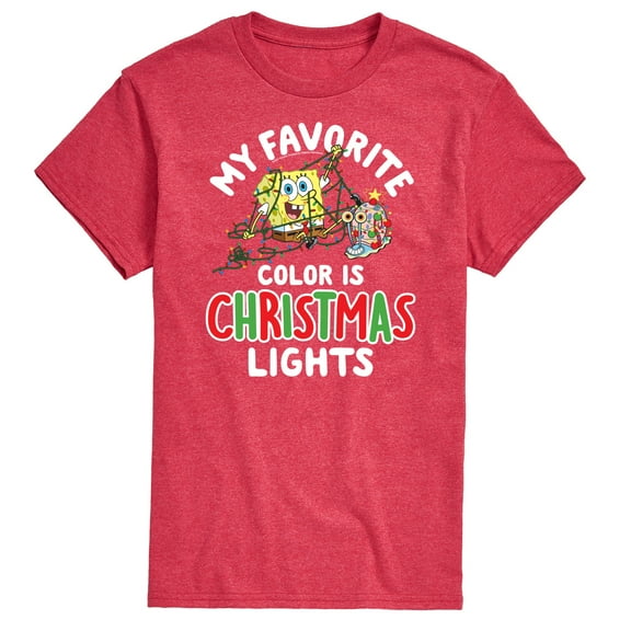 SpongeBob SquarePants - My Favorite Color Is Christmas Lights Spongebob and Gary - Men's Short Sleeve Graphic T-Shirt