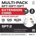 thumbnail image 4 of Iron Forge Cable Rallonge Blanche avec 3 Prises, Lot de 3 de 6 Pi, 10 Pi et 15 Pi - 16/2 SJTW Rallonge Intérieure à 2 Broches avec Multiples Prises, 4 of 4