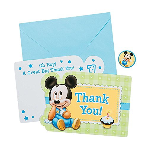 Disney Mickey 1st Birthday Thank-You Notes, 8pk