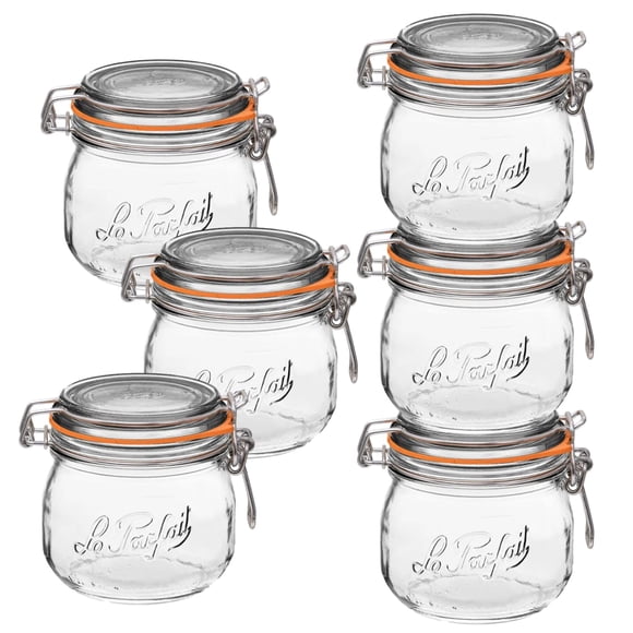 Le Parfait Super Pot, Pots de Mise en Conserve, Pot de Mise en Conserve en Verre Français 500 ml avec Corps Rond, Pots en Verre avec Couvercle Hermétique, Pots de Mise en Conserve à Grand Ouverture, Pot en Verre avec L