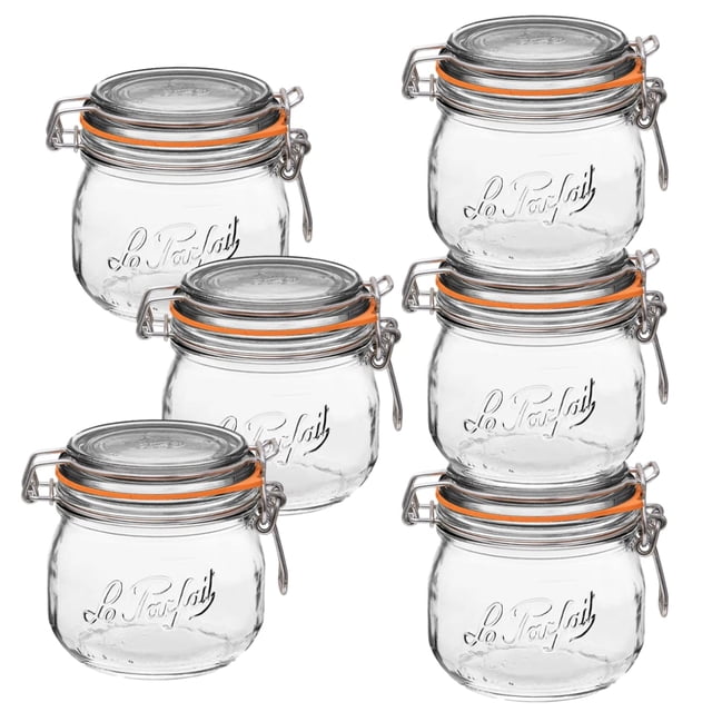 Le Parfait Super Jar, Canning Jars, 500mL French Glass Canning Jar w/Round Body, Glass Jars With Airtight Lid, Canning Jars Wide Mouth, Glass Jar w/L