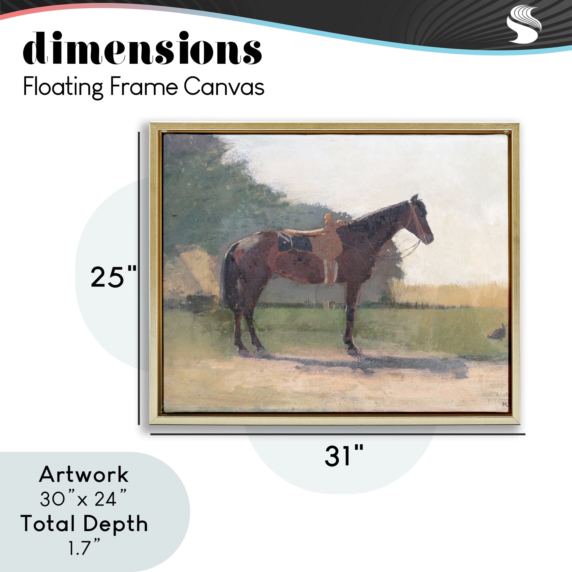 Stupell Industries Saddled Horse in Farm Yard Gold Framed Floater Canvas Wall Art, design by Stellar Design Studio