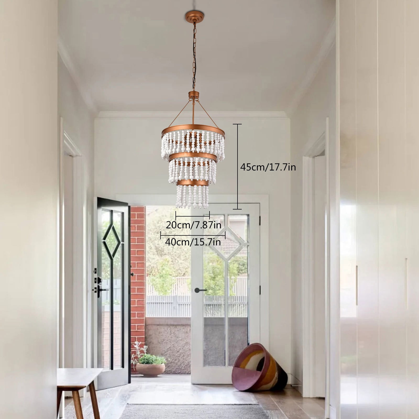 15.7" Modern Bohemia Wood Bead Chandelier 5-Light Pendant Lamp Ceiling Light Fixture for Dining Room