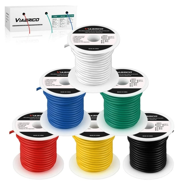 Cable VIABRICO, calibre 18, 600 pies, 100 pies, bobina de 6 colores, cobre