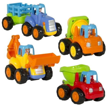 Best Choice Products Set of 4 Push and Go Friction Powered Car Toys,Tractor, Bull Dozer truck, Cement Mixer, Dump (Best Small Truck For Snow Plowing)