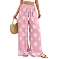 thumbnail image 3 of Women's Wide Leg Palazzo Pants 2026 Summer Boho Floral Trousers Drawstring Elastic Waist Wide Leg Pants with Pockets Spring Flowy Beach Vacation Clothes Resort Wear Lounge Pants Pink XXL, 3 of 6