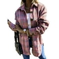 thumbnail image 3 of Aunavey Women Casual Plaid Shirt Coat Top Button Down Long Sleeve Jacket Shackets Outwear, 3 of 6