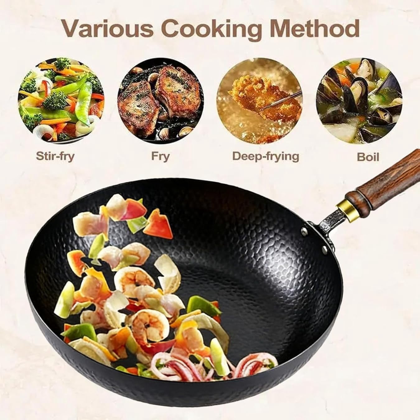 Uncoated Thick Iron Pot, Japanese Iron Pots for Cooking, High Purity Frying Pans, Uncoating Cast Iron Pot with Lid, Hand-Forged Non-Stick Cast Iron Pot, for All Stoves (No lid,11.05in)