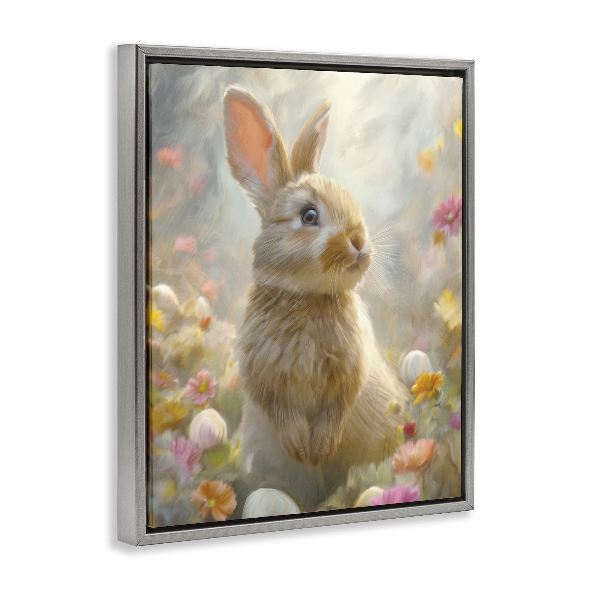 Stupell Industries Bunny Dreams Meadow Gray Framed Floater Canvas Wall Art, design by Kim Allen