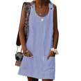thumbnail image 2 of Robe Femme Rayée Col Rond Sans Manches Robe Courte, Bleu, G, 2 of 5