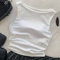 thumbnail image 2 of Women's Tank Top Built in Bra Crew Neck Sleeveless Crop Tops Ruched Front Cropped Summer Tanks White, 2 of 6