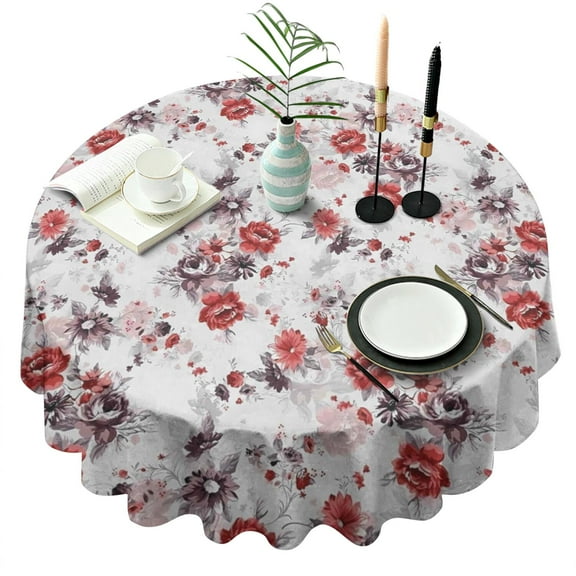Pioneer Flower Floral Print Pattern Round Tablecloth 60"x60",Wrinkle Wipeable Table Cloth for Kitchen Dining Room Picnic Patio Party