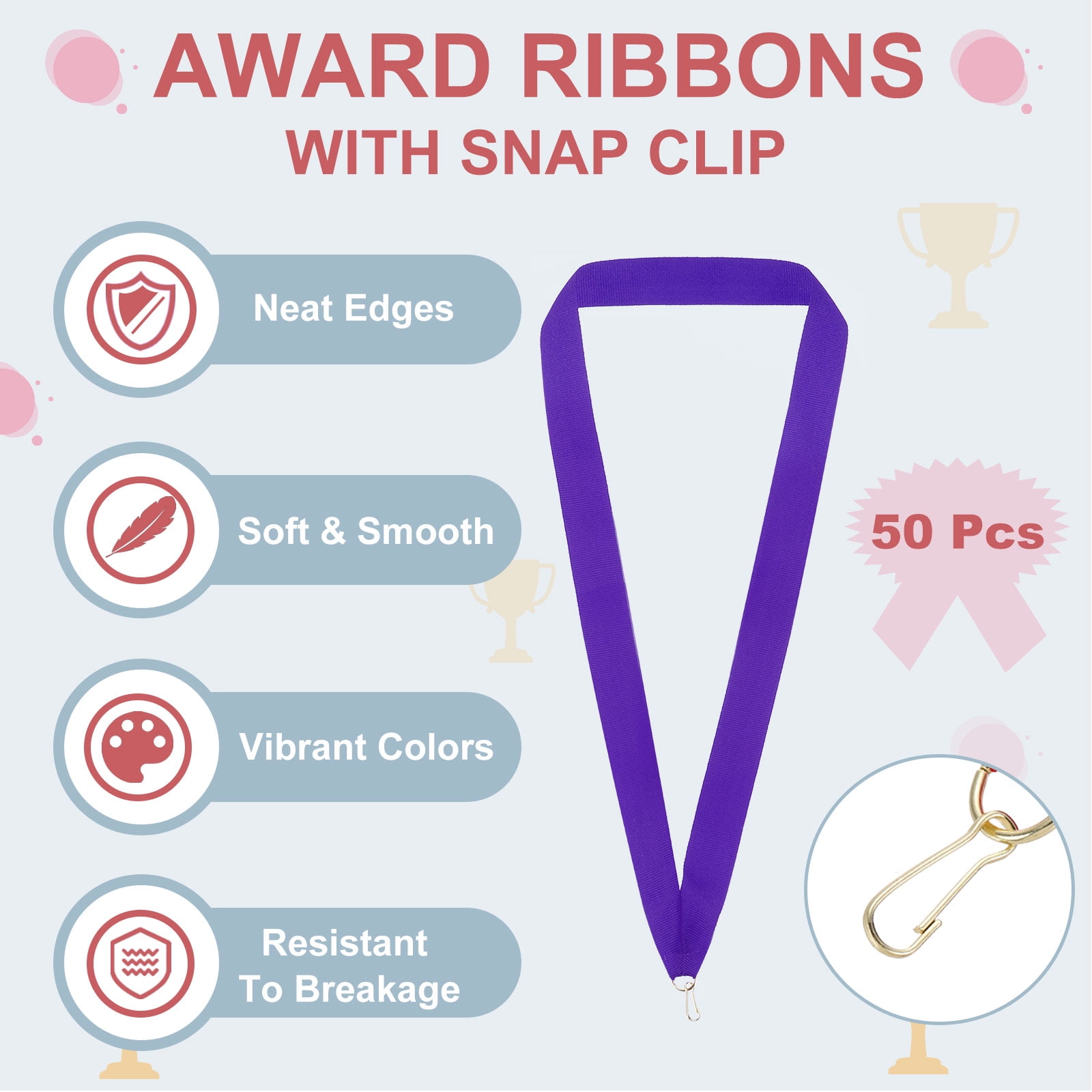 Uxcell 50Pcs Award Neck Ribbons with Snap Clip Medal Lanyards Purple