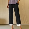 thumbnail image 5 of Plus Size Casual Pants for Womens Summer Fashion Cotton and Linen Solid Color Ruffle Elastic Waist High Waist Long Pants, 5 of 6