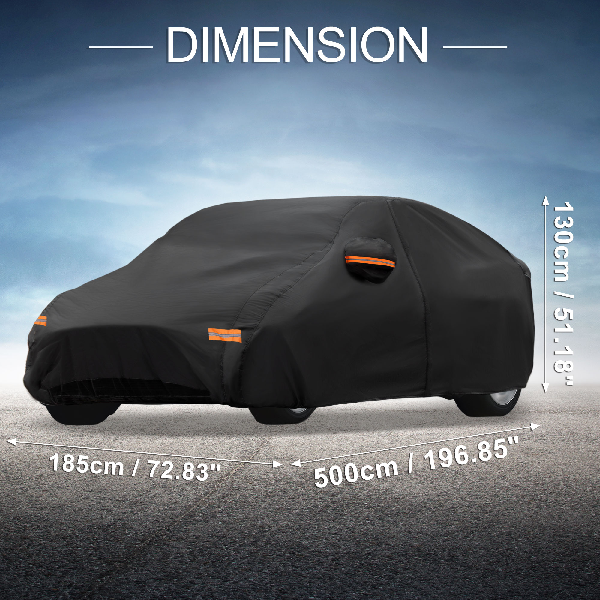 Unique Bargains Aluminum Film Outdoor Full Car Cover with Driver Door Zipper Black for Kia K5 196.85"x72.83"x51.18"