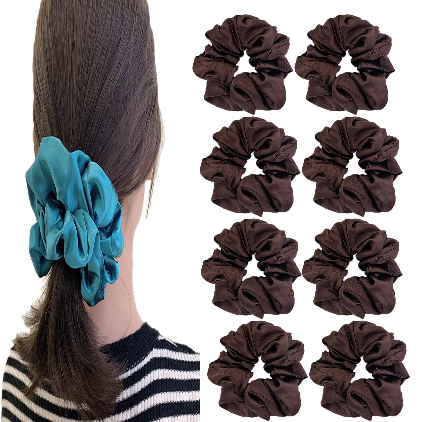 8 Pieces Satin Silk Scrunchies for hair, Satin Hair Ties for Breakage