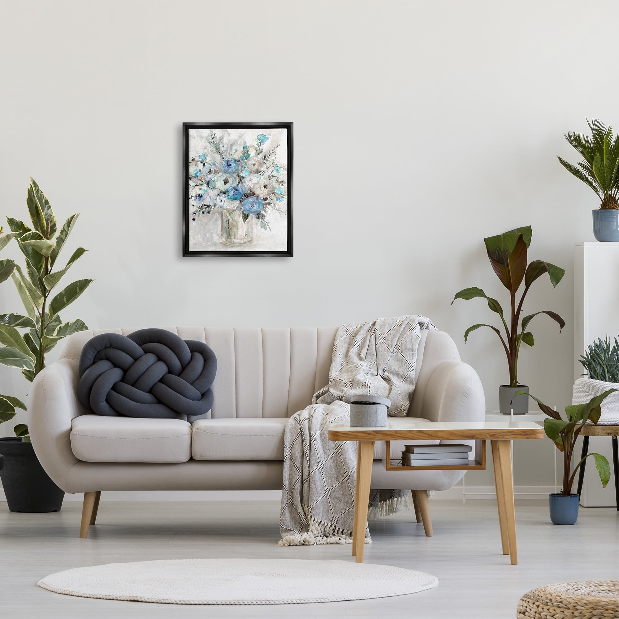 Stupell Industries Abstract Blue Rose Arrangement Botanical & Floral Painting Black Floater Framed Art Print Wall Art