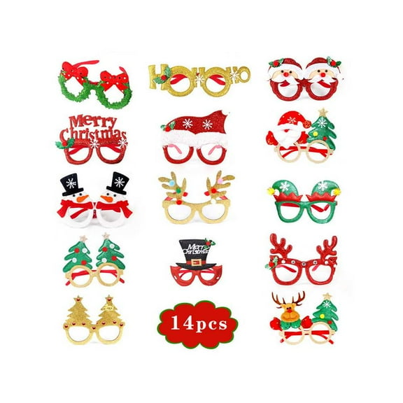 14 Pcs Christmas Glasses Frame, Holiday Party Eyeglasses Frames Christmas Decoration, Christmas Photo Props Eyewear, Christmas Party Favors Supplies for Christmas Dinner Picnic