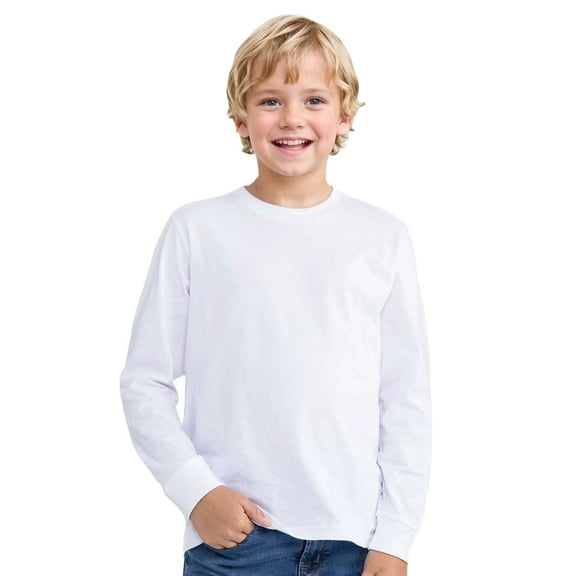 Toddler Cotton Long Sleeve Basic Tee Shirts, WHITE, 2T