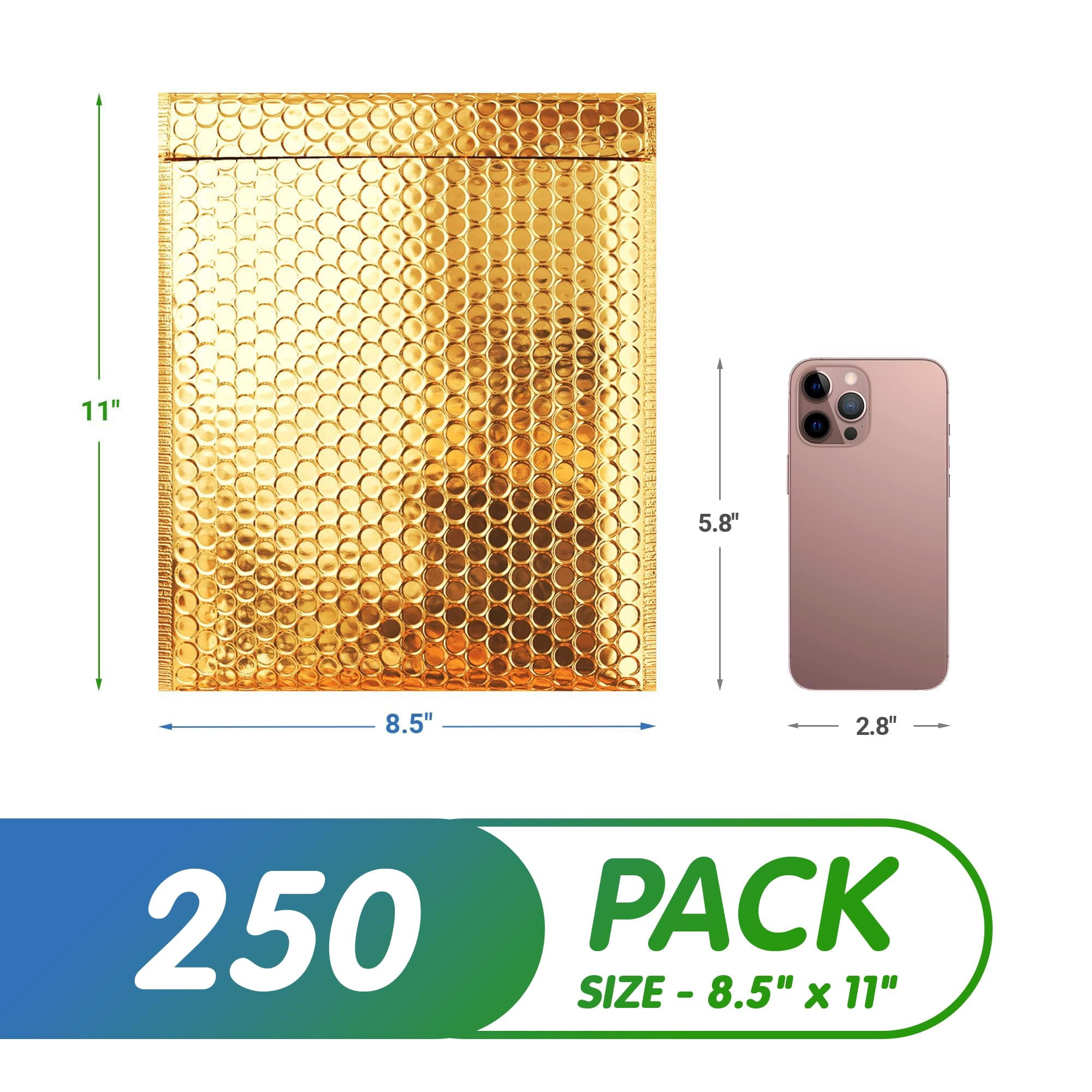 Metallic Bubble Mailers 175 pack 8.5 x 11 in Gold Self Seal 3/16 in Cushioning