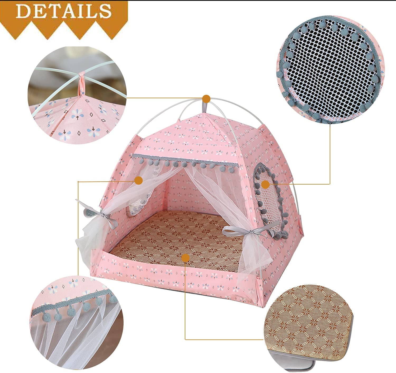 Cat Princess Indoor Tent House Pet Dog Cute Floral Cave Nest Bed Portable Dog Tents