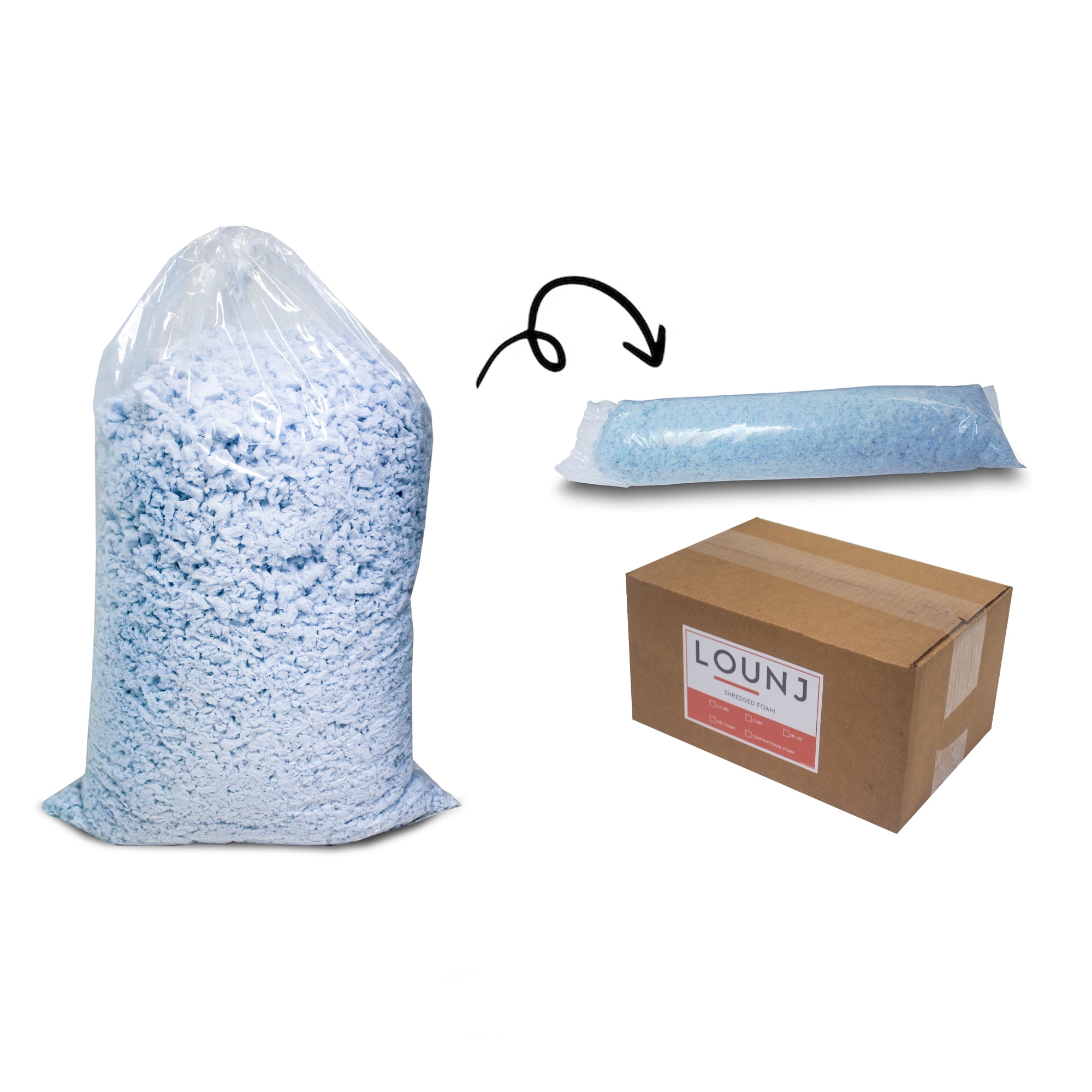 LOUNJ 1LB Shredded Memory Foam Fill for Cushions, Crafts, Bean Bags, Pillows, or Dog Beds, Made in The USA