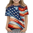 thumbnail image 2 of Amidoa Girls Short Sleeve Crewneck Summer Independence Day Graphic T Shirts Kids Casual Tops Beige Size 12, 2 of 6