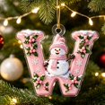 thumbnail image 7 of Acrylic Letter Christmas Ornament Pink Snowman Monogram Hanging Decoration with Initial for Xmas Tree Gift for Friends (3.15In), 7 of 7