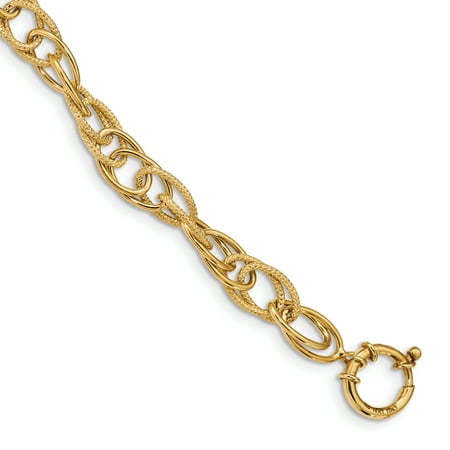14kt Yellow Gold Textured Link Bracelet 7.5 Inch Fancy Fine Jewelry For Women Gift Set