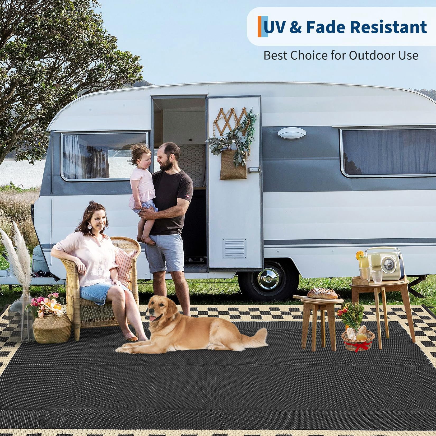 Outdoor Rug, Waterproof Reversible Patio Rug, Extra Large Plastic Straw Area Rug for Camping, RV, Backyard