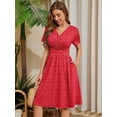 thumbnail image 2 of Chiclily Womens Summer Floral Boho Dress Casual Short Sleeve V-Neck Swing Midi Dress, Polkadots Red M, 2 of 6