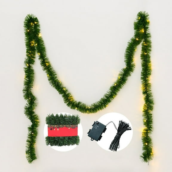 16.5FT Lighted Christmas Garland Battery Powered Artificial Pine Greenery with Mini LED Lights for Indoor Outdoor Staircase Railing Mantle Home Holiday Party Decor(Batteries Not Included)