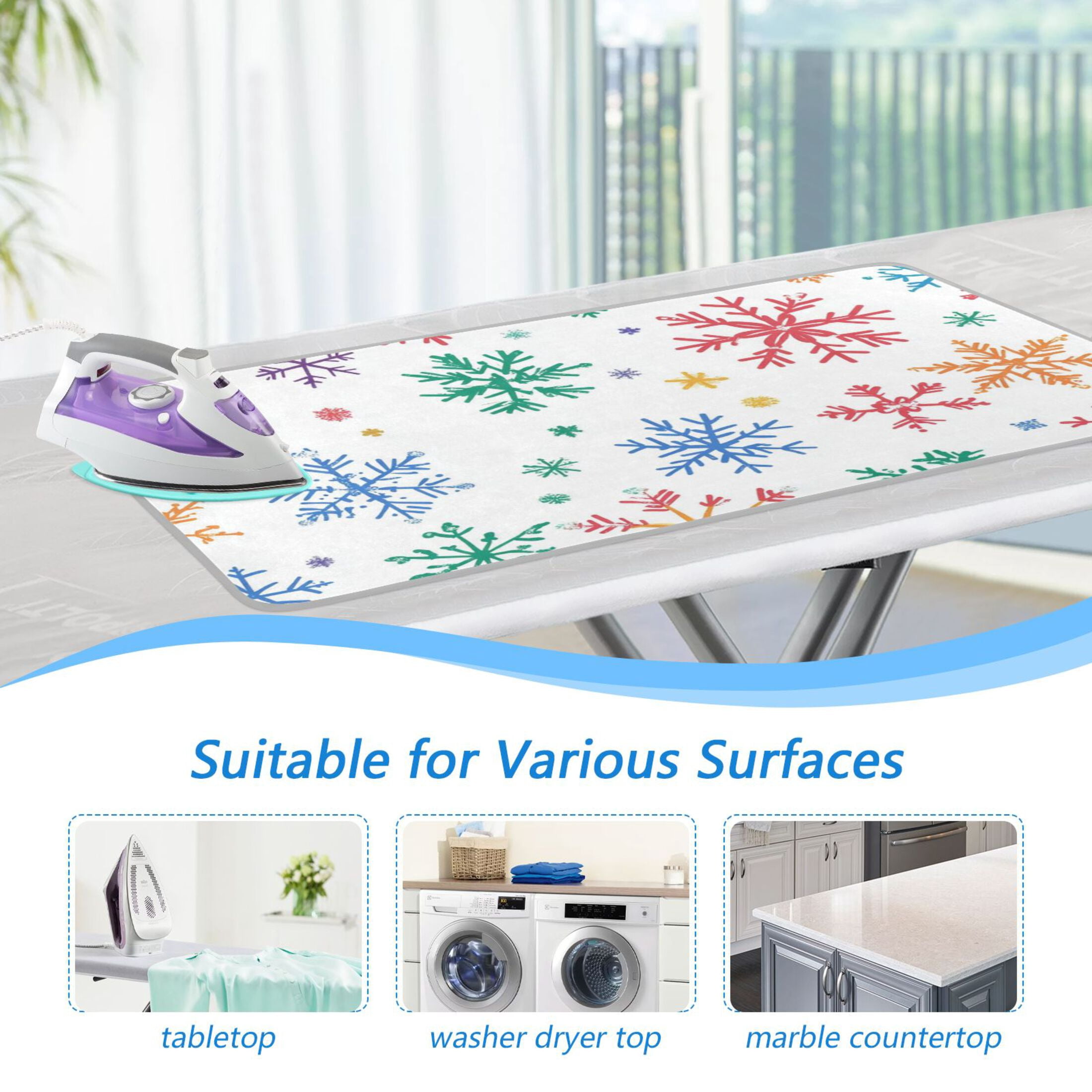 Bright Color Snowflakes Cute Ironing Mat Blanket Portable Travel Ironing Pad Heat Resistant Pad 47.2" x 27.6”