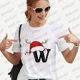thumbnail image 1 of Camiseta navideña a juego para la familia, ropa de mujer a la moda, 26 letras del alfabeto, camisetas gráficas estampadas, ropa de calle, camisetas de manga corta, 1 of 5