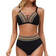 thumbnail image 2 of Wancir Women's Bikini Sets Women's Conservative Solid Color Color Blocked High Waisted V-neck Drawstring Adjustable Gathering Split Swimsuit Set, 2 of 4