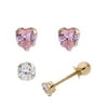 Girl's 14K Gold CZ Stud Earrings Set