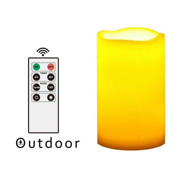 Outdoor Indoor Flameless LED Battery Operated Pillar Candle with Remote and Timer 3"(D)x5"(H) Long Lasting