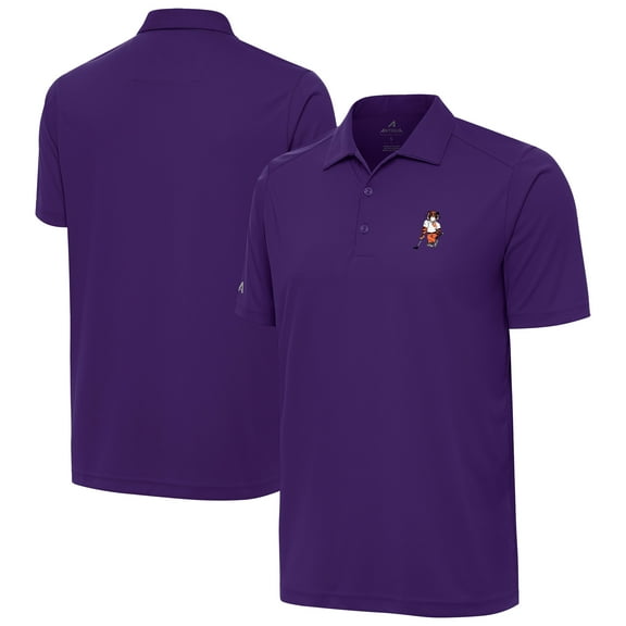 Men's Antigua Purple Clemson Standing Tiger Golf Tribute Polo