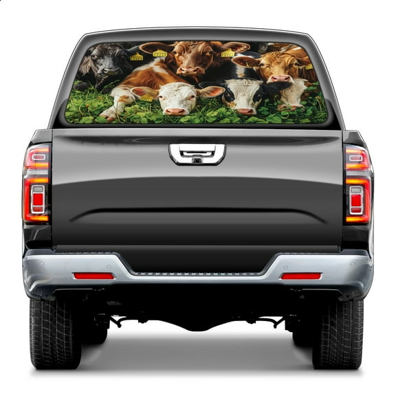 Cows In The Meadow Cartoon Cute Style 4 Rear Window Decals for Trucks- Pickup Car Window Stickers Decal- Truck Back Window Tint Decal Graphic Perforated Vinyl Truck Stickers 66" X 22"