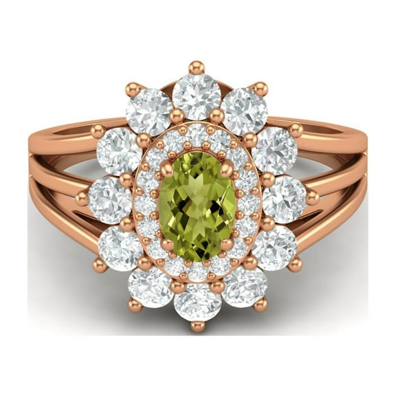 4.03 Ctw Oval Natural Peridot 925 Silver Rose Plated Solitaire Women Valentines Day Gifts Ring