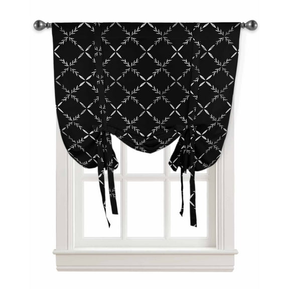 Black White Rhombus Plaid Tie Up Curtains for Kitchen Bathroom Bedroom Windows 45 Inch Length, Classic Modern Geometric Abstract Art Balloon Drape Curtains Shade Rod Pocket Curtain Panel, 34"x45"