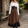 thumbnail image 2 of UPPADA Renaissance Fair Costume Women Pirate Medieval Fairy Flowy Corset Dresses with Elastic Lace Up Waist Belt Brown,L, 2 of 6