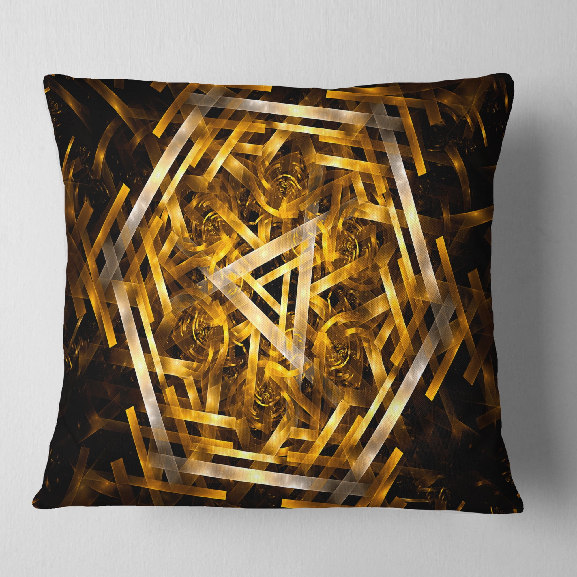 Designart Fractal 3D Yellowish Hexagon - Contemporary Throw Pillow - 16x16