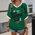 thumbnail image 2 of Soccer Cup 2026 Jersey SAUDI ARABIA Soccer for Women with Colombia Flag Color Block and V Neck Short Sleeves Featuring Breathable Fabric for Game Day Parties Green XL, 2 of 6