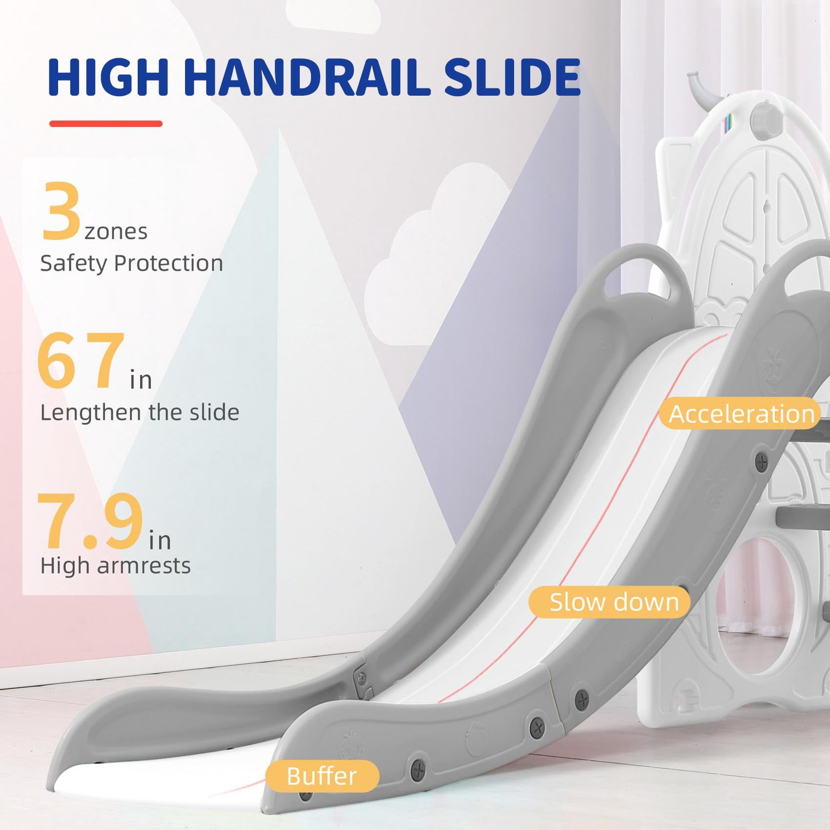 UNICOO® Toddler Slide and Swing Set, Kids Indoor and Outdoor Playground Combination for Boys & Girls (Kids Playground Set 8 in 1 - White Grey)