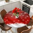 thumbnail image 2 of Christmas Snowflake Table Cloth, Round Fitted Tablecloths with Elastic Edge, Winter Modern Xmas Balls Red Wipeable Waterproof Table Cover for Kitchen Wedding 36-44 Inches, 2 of 4
