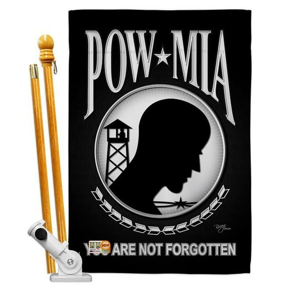 Breeze Decor BD-MI-HS-108062-IP-BO-D-US11-BD 28 x 40 in. POW & MIA Americana Military Impressions Decorative Vertical Double Sided House Flag Set with Pole Bracket Hardware