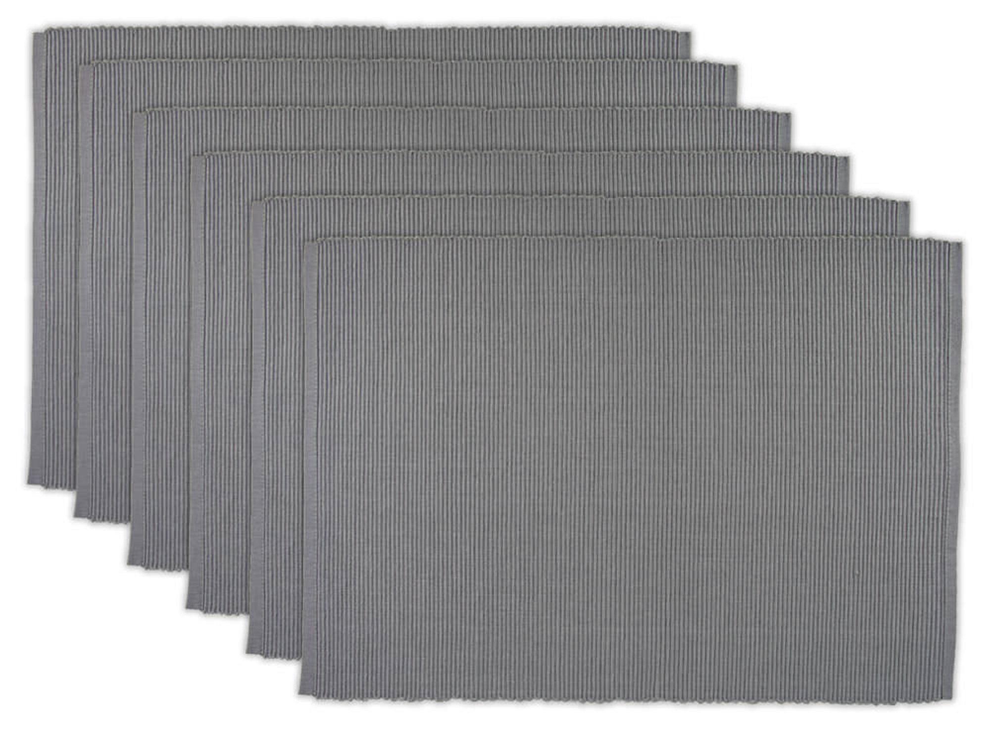 Set of 6 Gray Solid Ribbed Pattern Rectangular Placemats 19" x 13